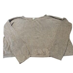 Garage Sweater Womens Medium Tan Taupe Ribbed Knit Scoop Neck Cropped